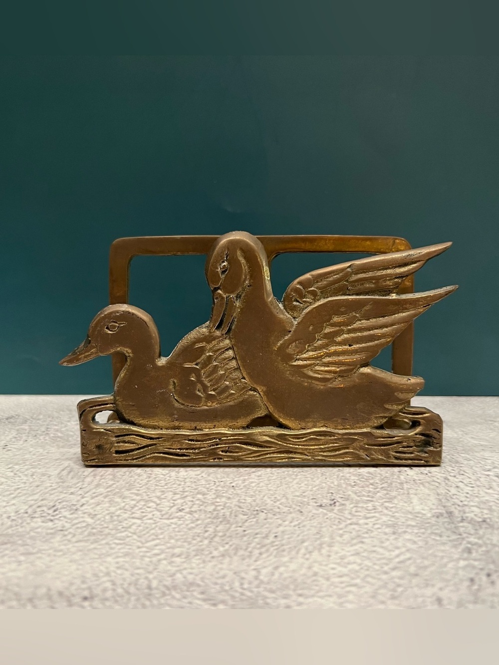 Mid Century Modern Brass Duck Napkin Holder Mail Organizer VTG Kitchen Office